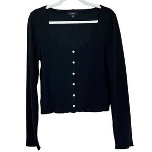 J Crew Sweater Top Button Front Size Large Black